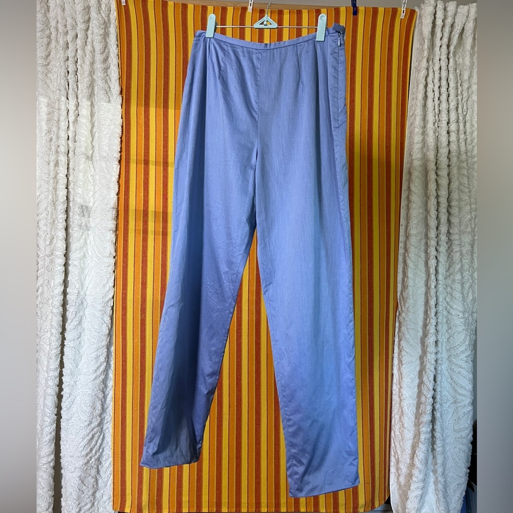 Periwinkle blue silk high waisted Capri trousers, made in Korea Size 10